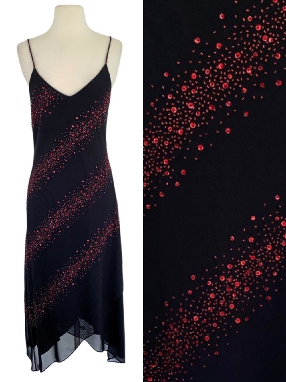VTG Nina Austin Black Beaded Dress Medium
